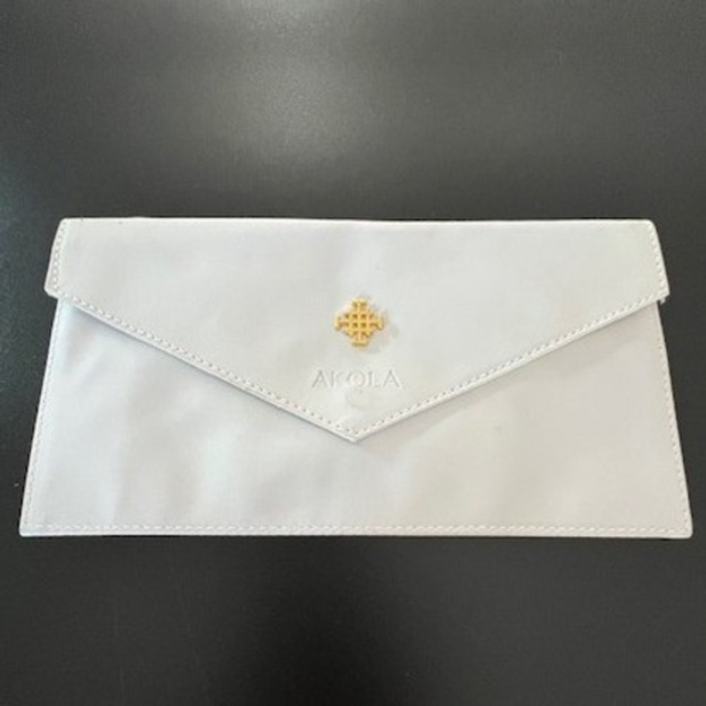 Akola Envelope Clutch Women OS White Leather Gold Logo Minimalist Evening Bag